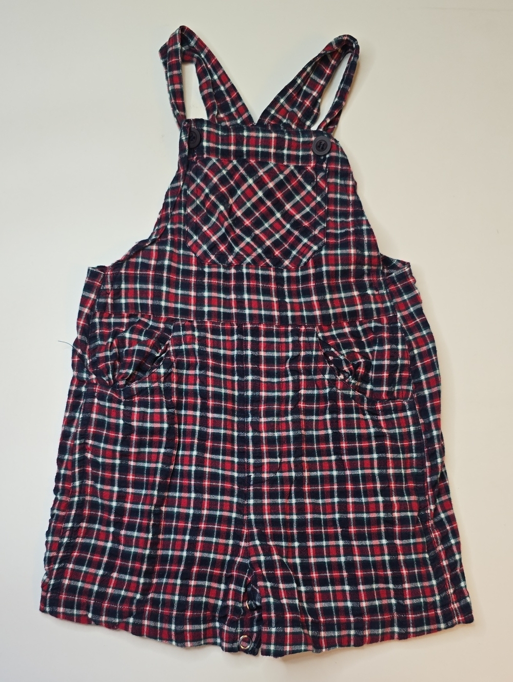 Basic Editions Plaid Cotton Shortalls